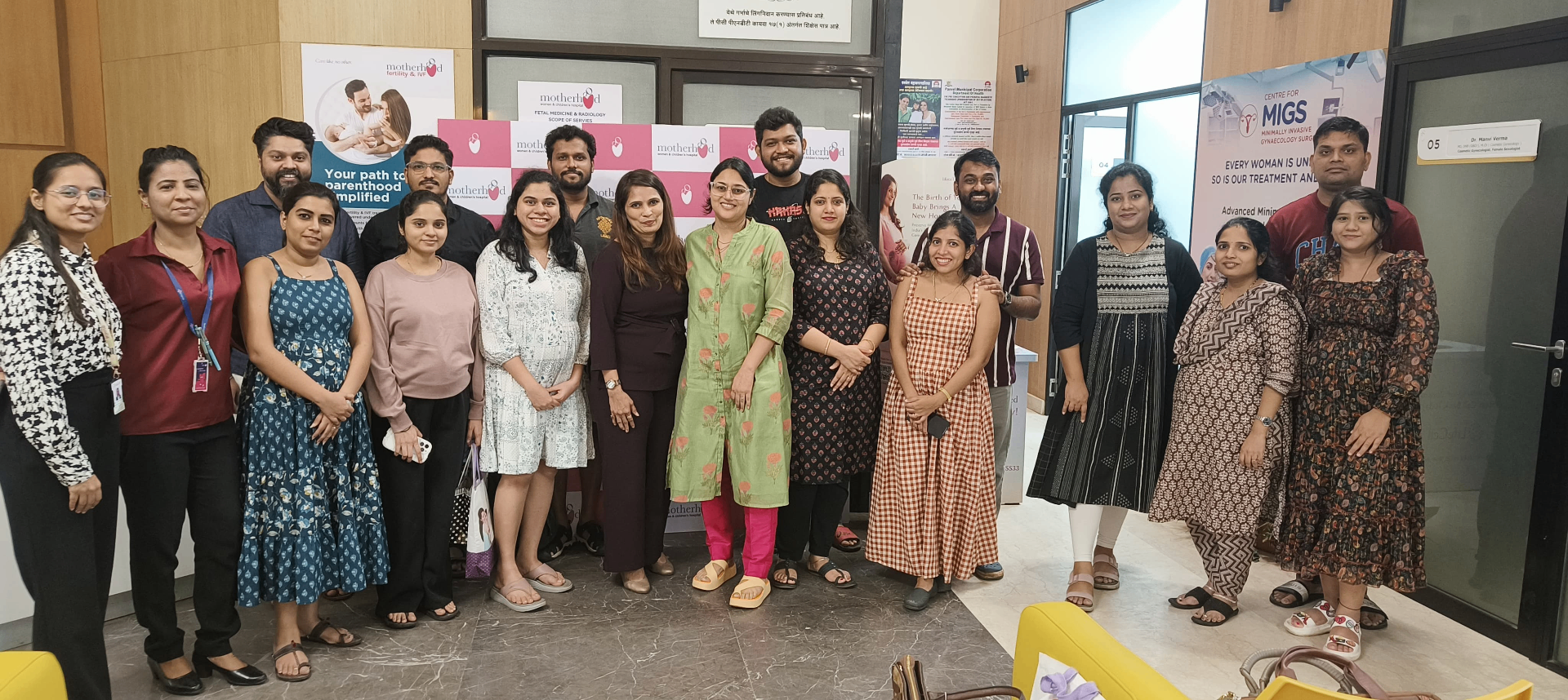 Bijall with expecting couples at Motherhood Hospital workshop